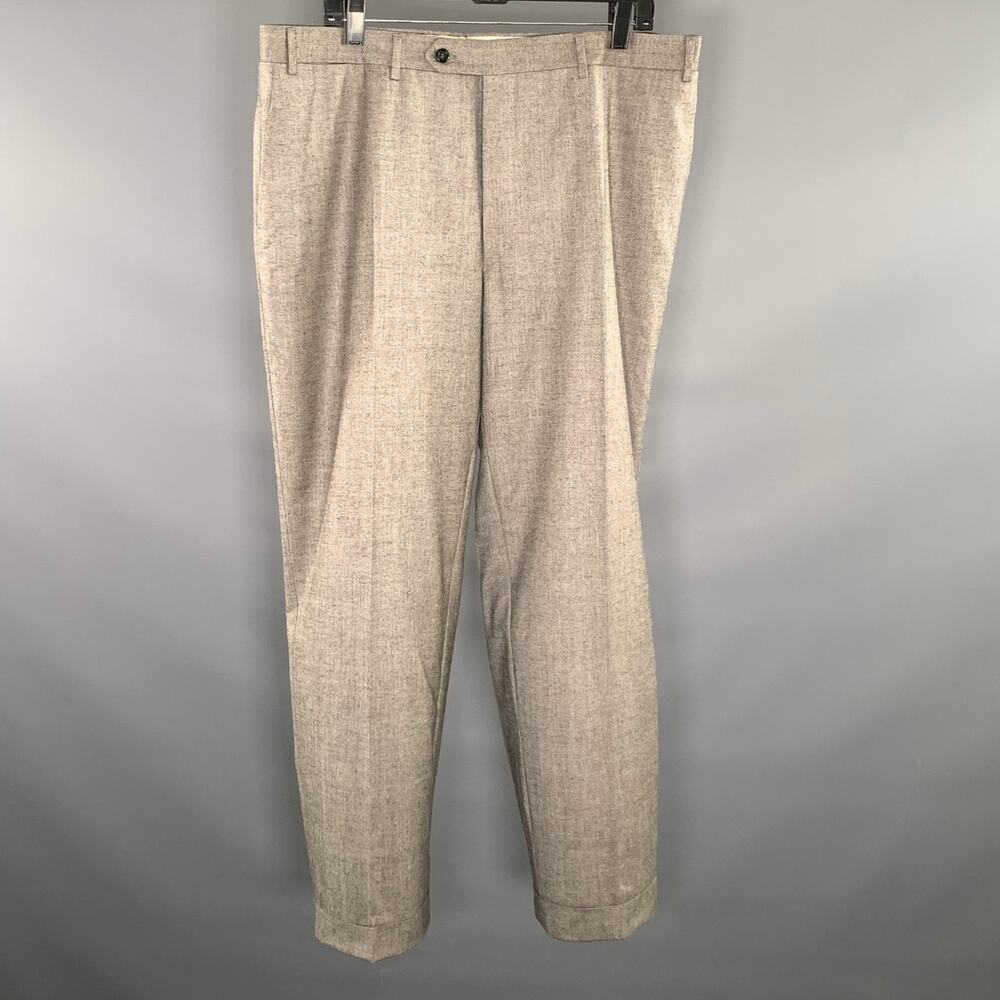 CANALI Size 38 Grey Heather Wool silk Flat Front Dress Pants